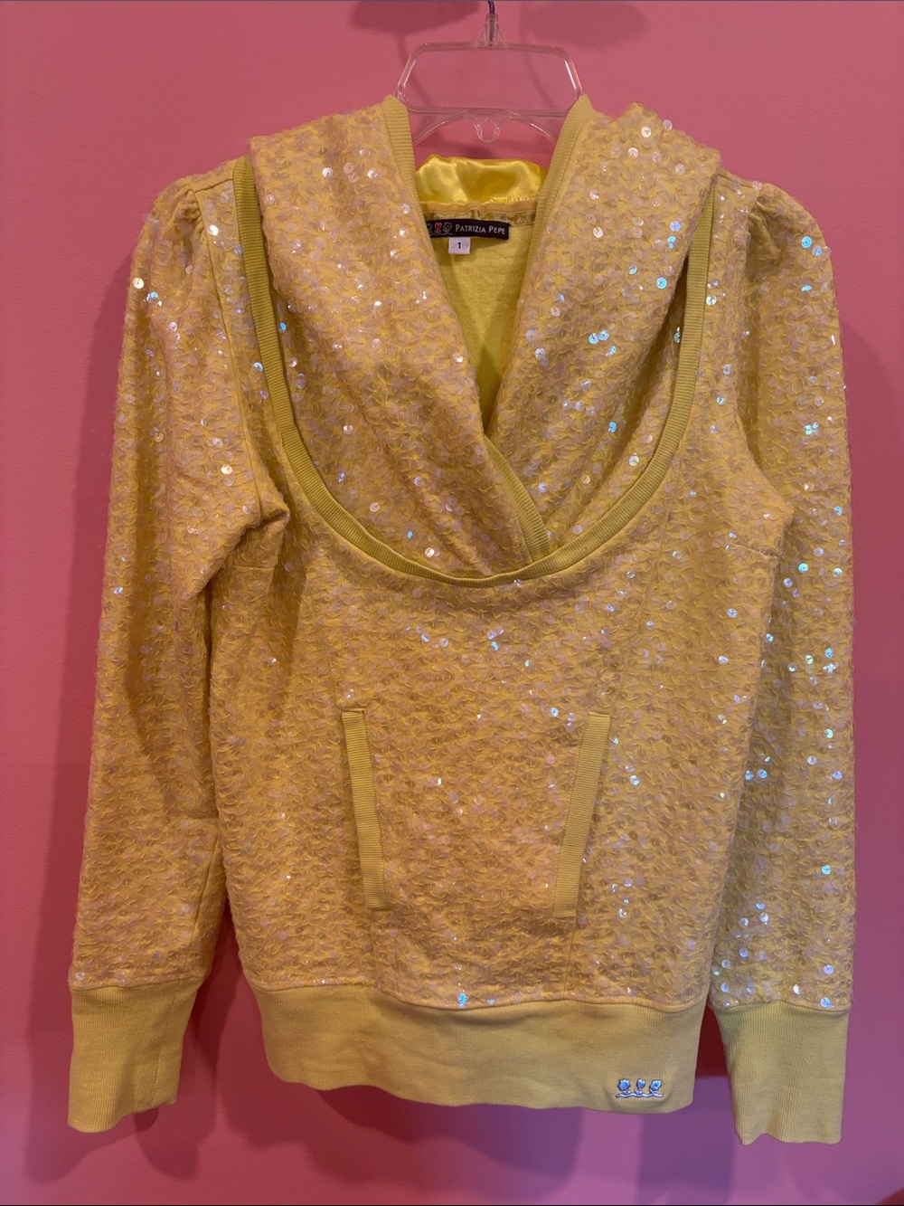 Patrizia Pepe Yellow Sequin Hooded Sweatshirt